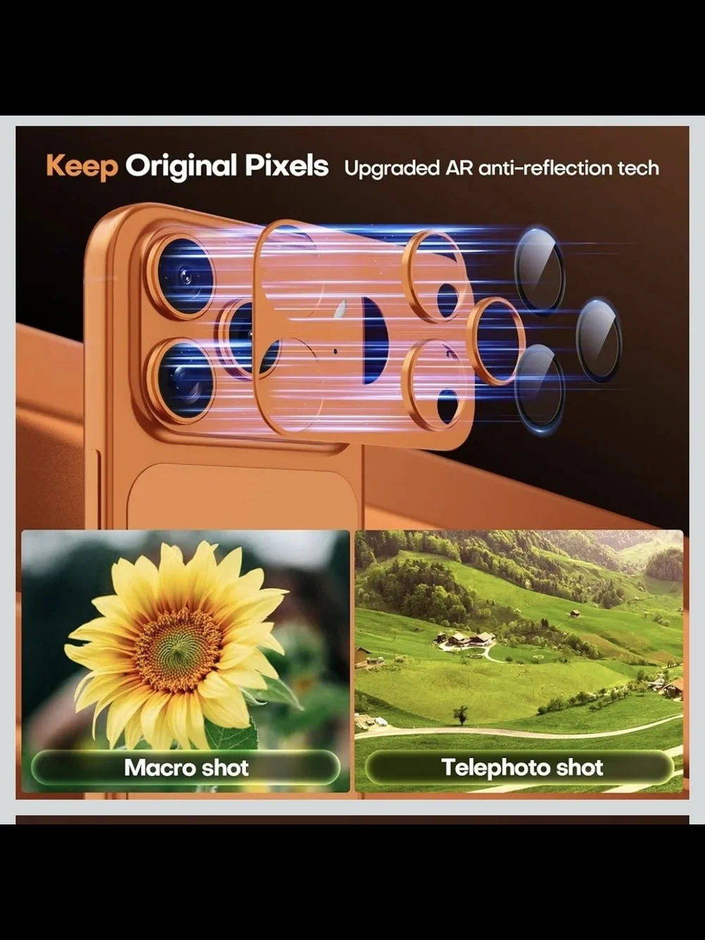 Orange Metallic Camera Jeluse iPhone 17 Pro Max Camera Lens Protector